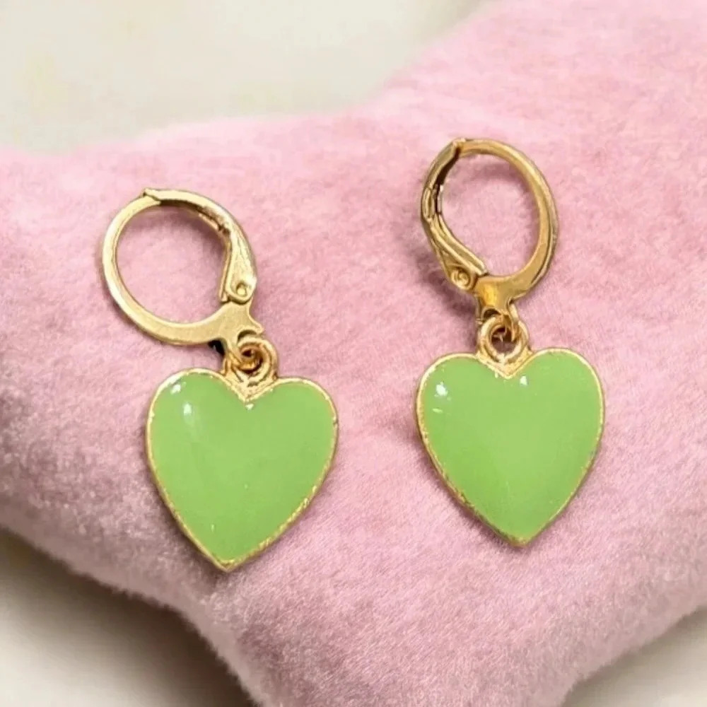 Gold Plated Green Acrylic Clamp Dangle Earrings